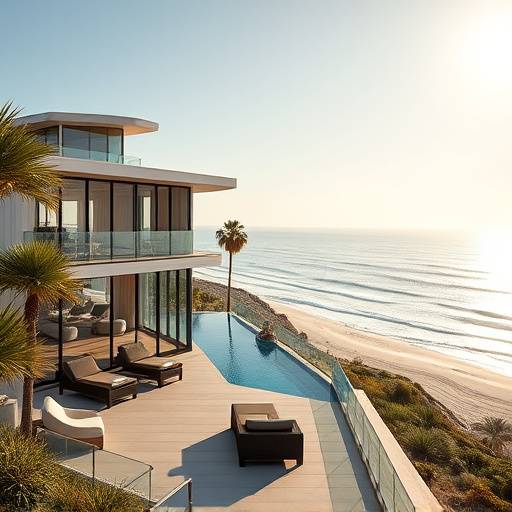 Luxury beach house with an ocean view in Santa Monica, California.